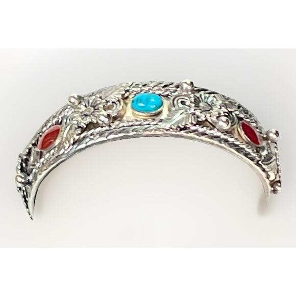 Vintage Navajo Mixed Metal Cuff Bracelet Turquoise Coral Inlay 46.3g HEAVY- 8.5” - Picture 8 of 12
